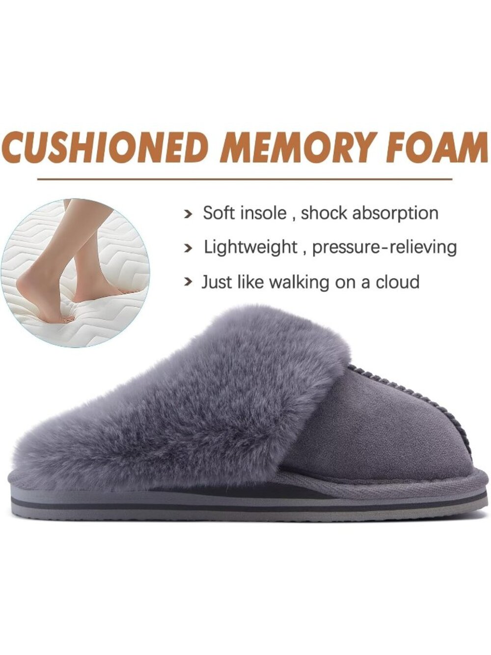 Womens Dark Grey Cozy Memory Comfy Winter Scuff Indoor Outdoor Rubber Hard Sole - Picture 4 of 6